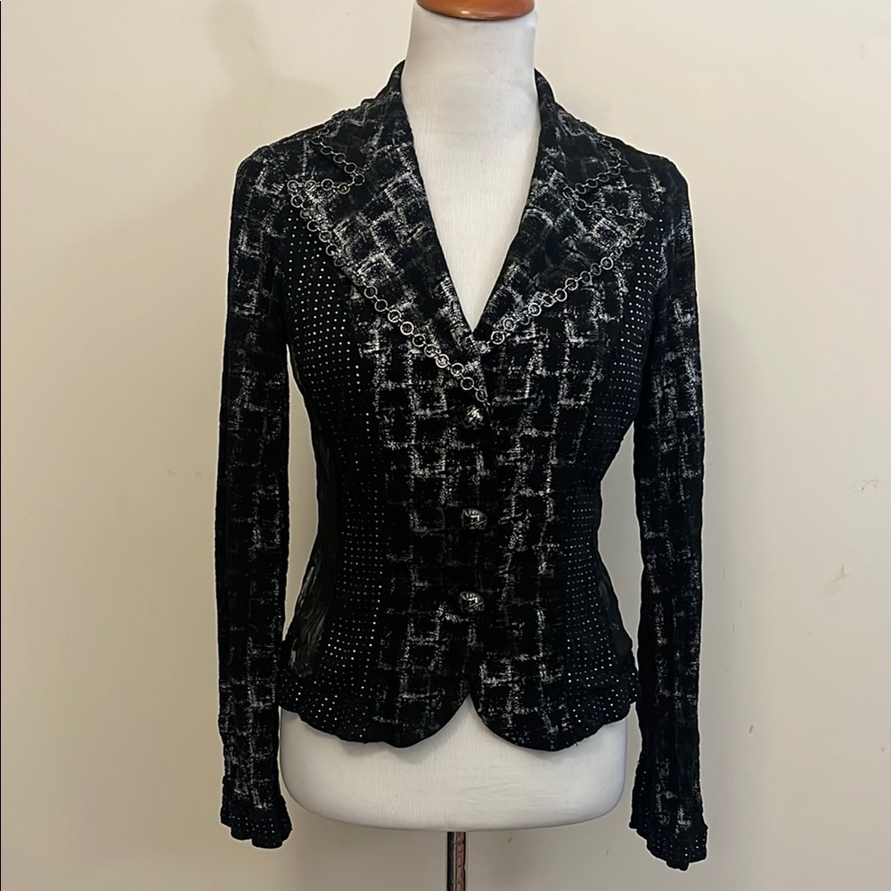 Alberto Makali Elegant Black and Gray Mixed Media Jacket Size Small